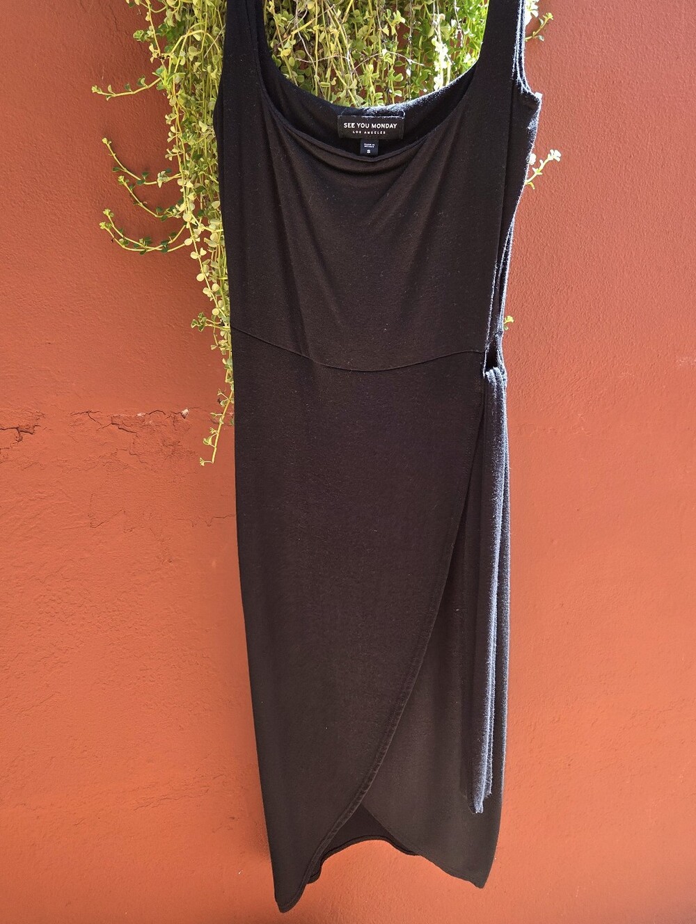 See You Monday Black Sleeveless Wrap-Front Midi Dress